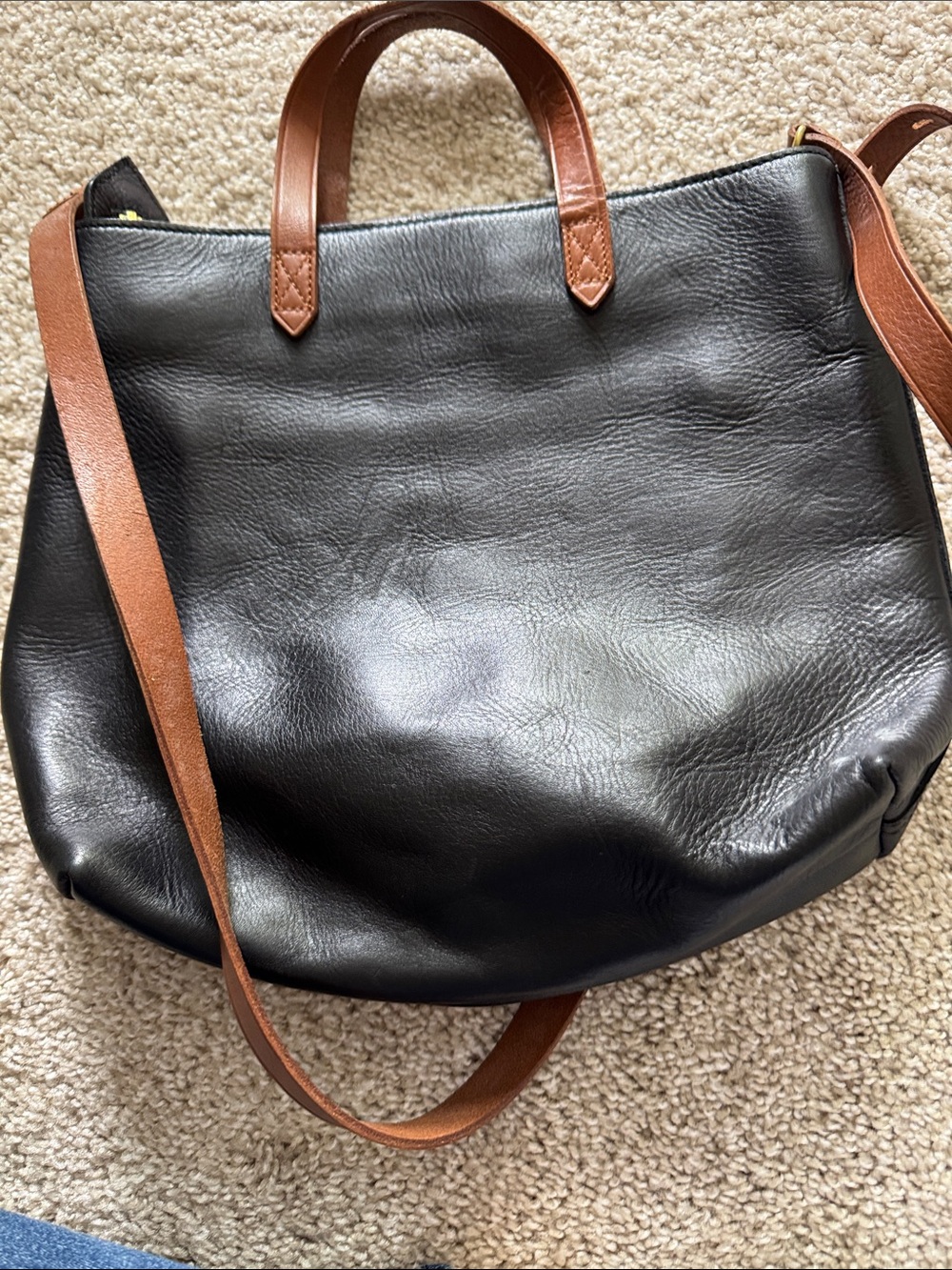 Madewell Black Leather Crossbody Tote with Brown Handles - Picture 2 of 7
